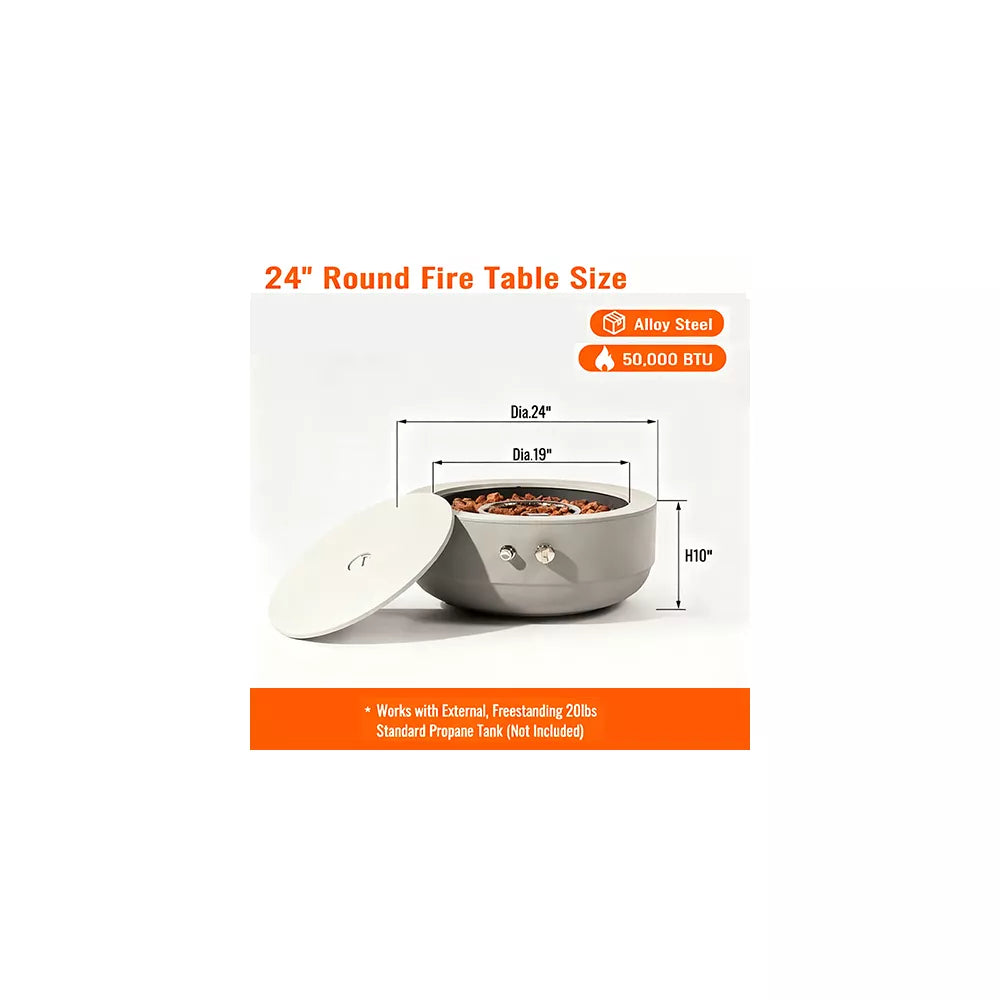 24-Inch Propane Fire Bowl: 50,000 BTU Round Concrete Outdoor Hearth