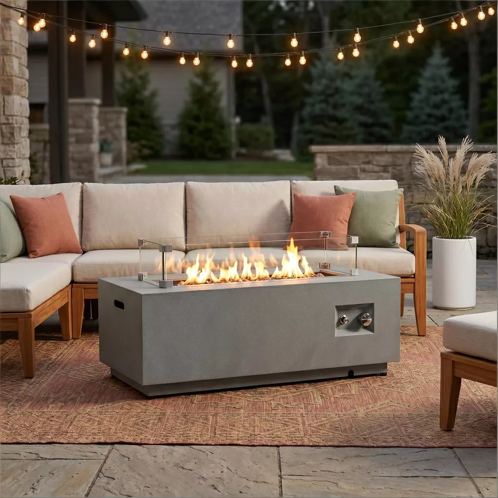 42-Inch Propane Fire Pit Table: Rectangular Steel Patio Lounge Kit with Guard