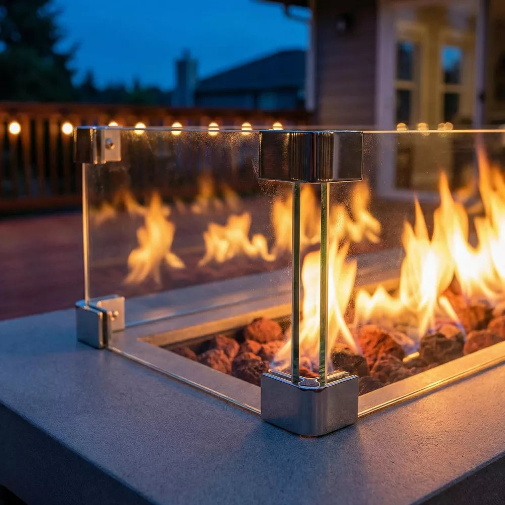 42-Inch Propane Fire Pit Table: Rectangular Steel Patio Lounge Kit with Guard