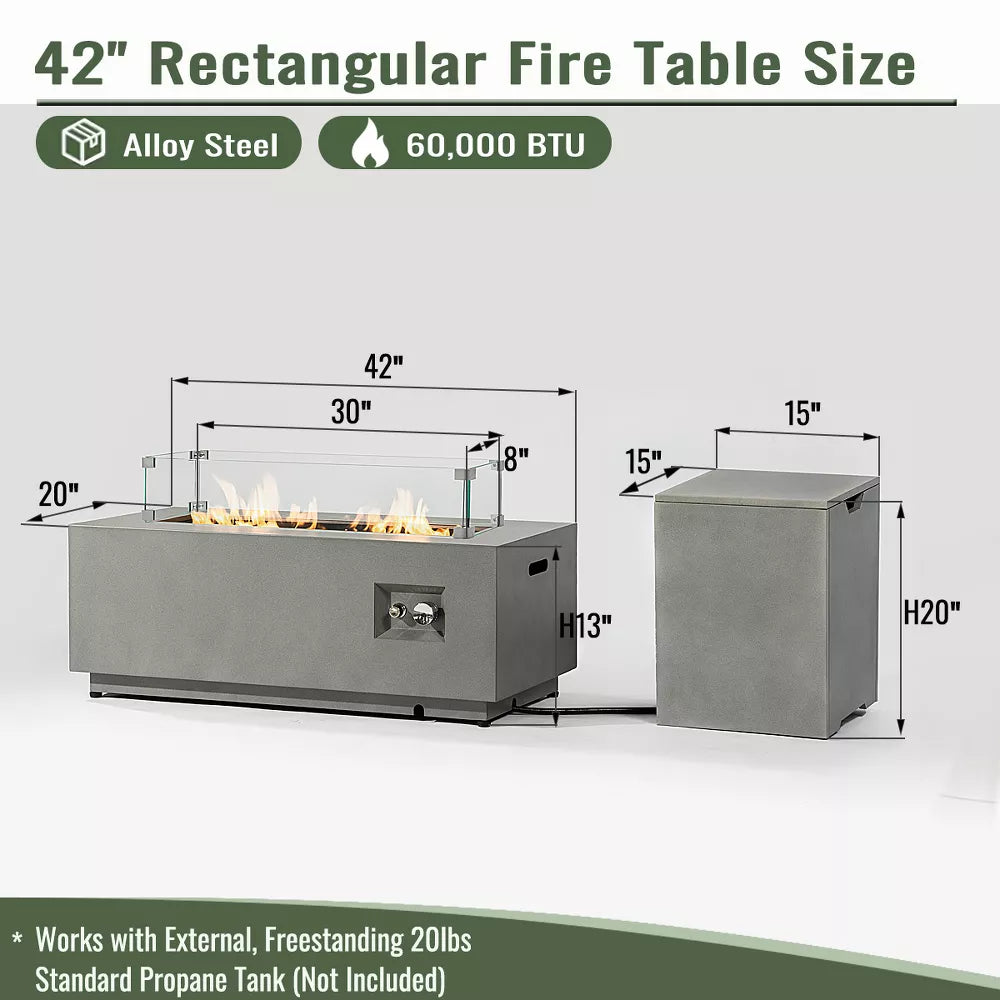 42-Inch Propane Fire Pit Table: Rectangular Steel Patio Lounge Kit with Guard