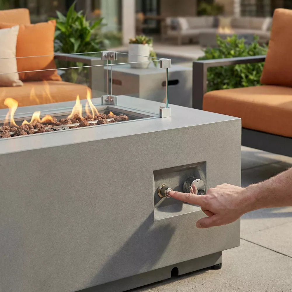42-Inch Propane Fire Pit Table: Rectangular Steel Patio Lounge Kit with Guard
