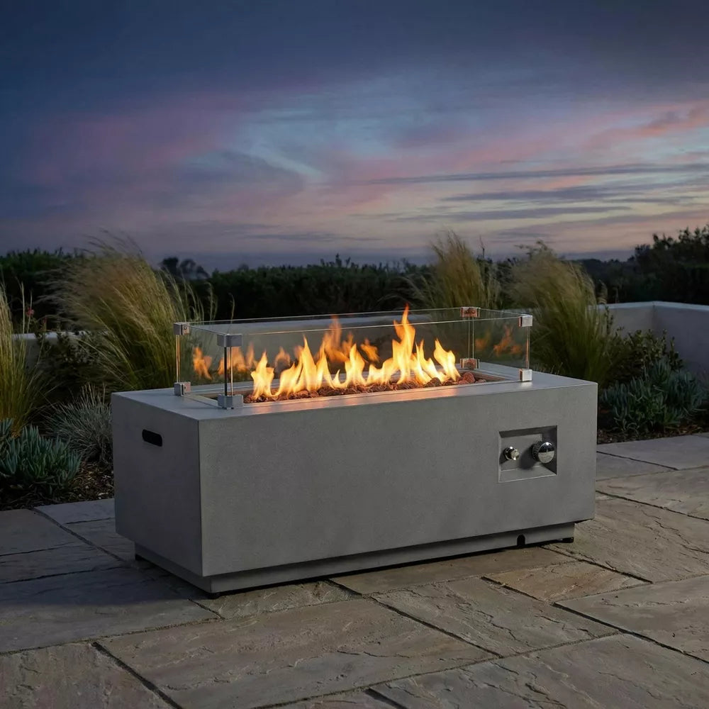 42-Inch Propane Fire Pit Table: Rectangular Steel Patio Lounge Kit with Guard