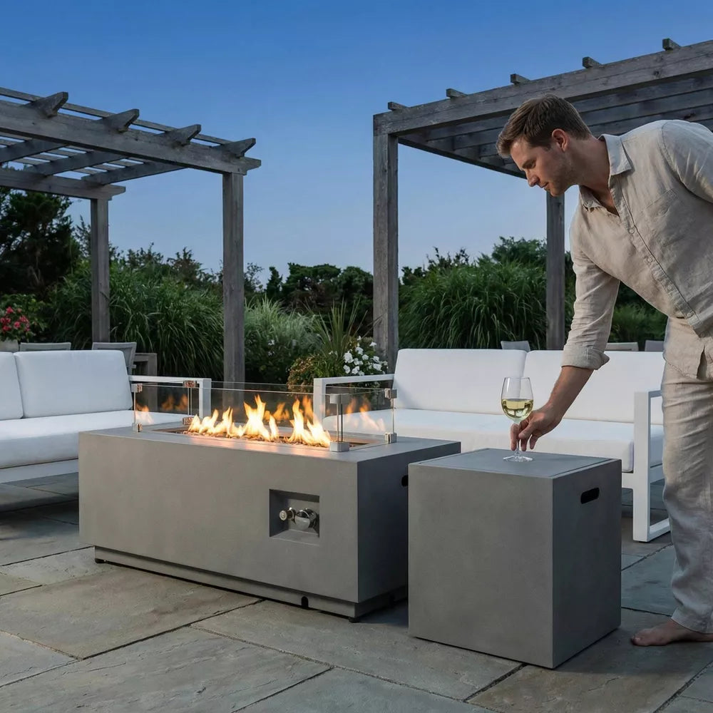 42-Inch Propane Fire Pit Table: Rectangular Steel Patio Lounge Kit with Guard
