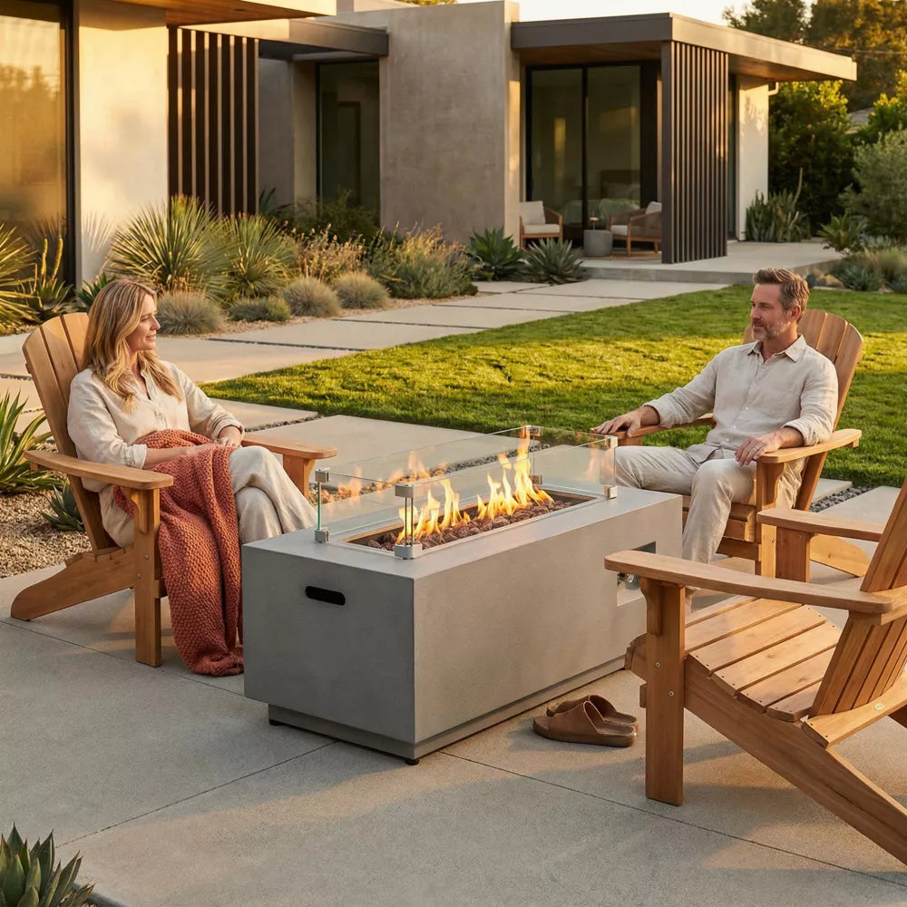 42-Inch Propane Fire Pit Table: Rectangular Steel Patio Lounge Kit with Guard