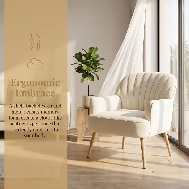 Velvet Modern Upholstered Accent Chair Luxury Single Sofa Armchair Metal Legs Comfy Barrel for Living Bedroom Office Cafe 1pc