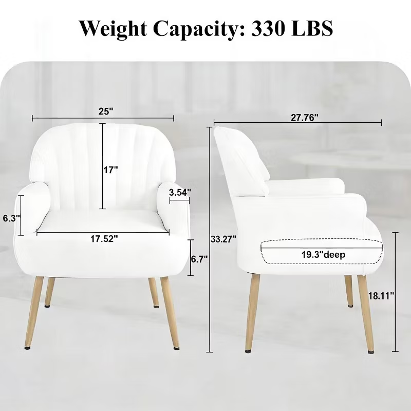 Velvet Modern Upholstered Accent Chair Luxury Single Sofa Armchair Metal Legs Comfy Barrel for Living Bedroom Office Cafe 1pc