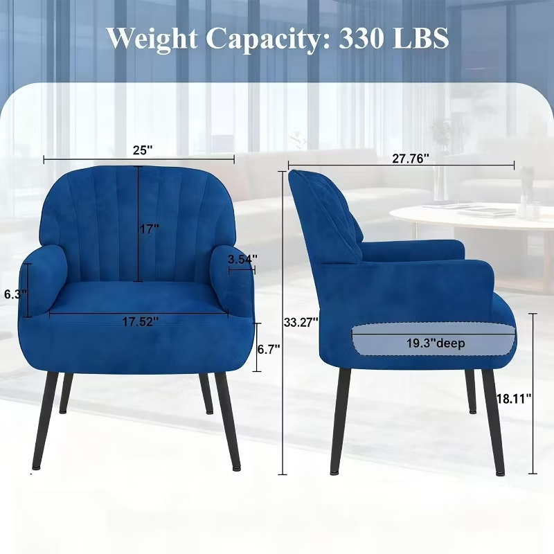 Velvet Modern Upholstered Accent Chair Luxury Single Sofa Armchair Metal Legs Comfy Barrel for Living Bedroom Office Cafe 1pc