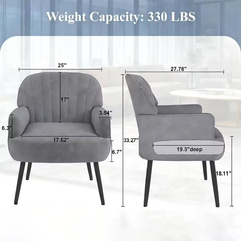 Velvet Modern Upholstered Accent Chair Luxury Single Sofa Armchair Metal Legs Comfy Barrel for Living Bedroom Office Cafe 1pc