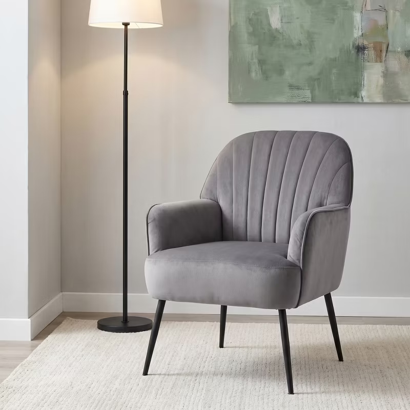 Velvet Modern Upholstered Accent Chair Luxury Single Sofa Armchair Metal Legs Comfy Barrel for Living Bedroom Office Cafe 1pc