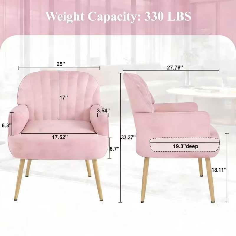 Velvet Modern Upholstered Accent Chair Luxury Single Sofa Armchair Metal Legs Comfy Barrel for Living Bedroom Office Cafe 1pc