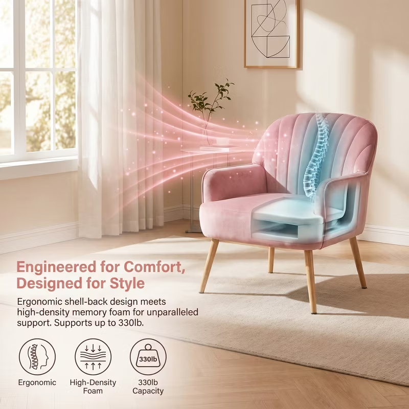 Velvet Modern Upholstered Accent Chair Luxury Single Sofa Armchair Metal Legs Comfy Barrel for Living Bedroom Office Cafe 1pc