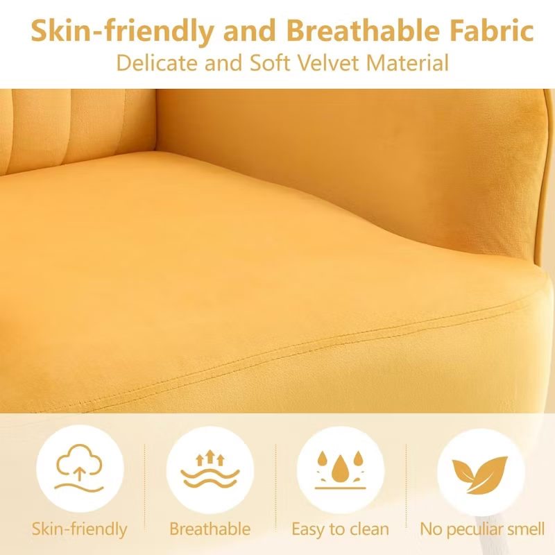 Velvet Modern Upholstered Accent Chair Luxury Single Sofa Armchair Metal Legs Comfy Barrel for Living Bedroom Office Cafe 1pc
