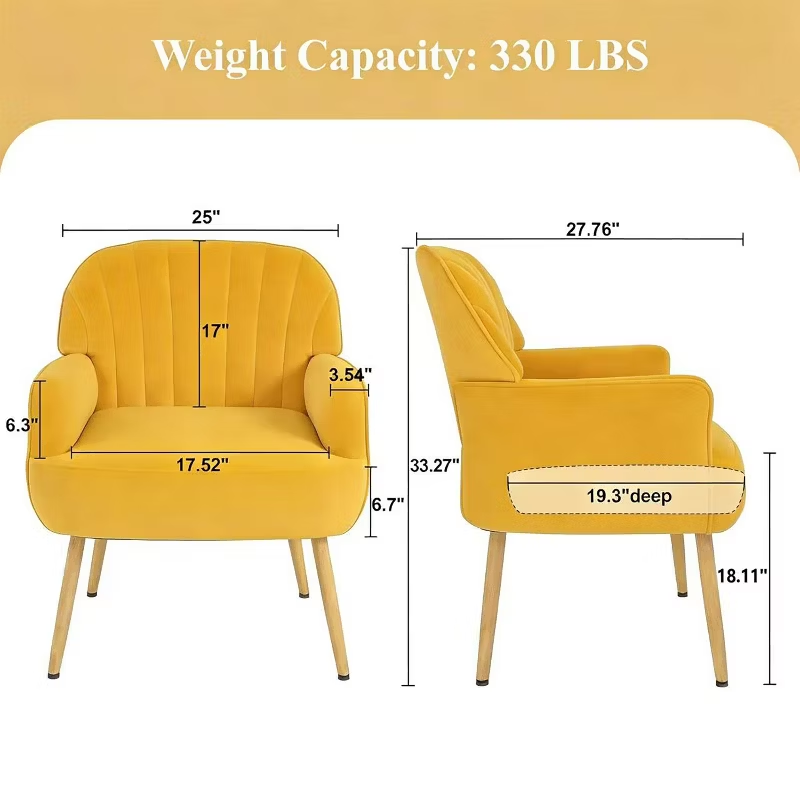 Velvet Modern Upholstered Accent Chair Luxury Single Sofa Armchair Metal Legs Comfy Barrel for Living Bedroom Office Cafe 1pc