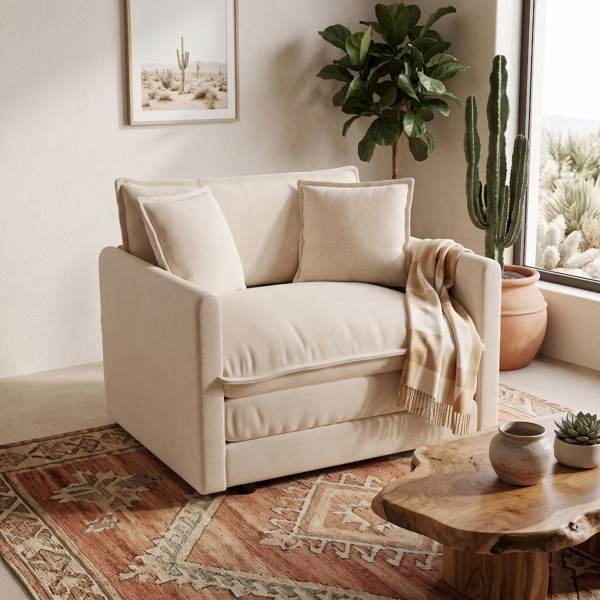 Chenille Accent Chair with Deep Seat, High-Density Foam & 300-Lb Capacity