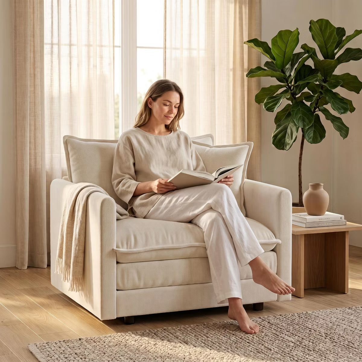 Chenille Accent Chair with Deep Seat, High-Density Foam & 300-Lb Capacity