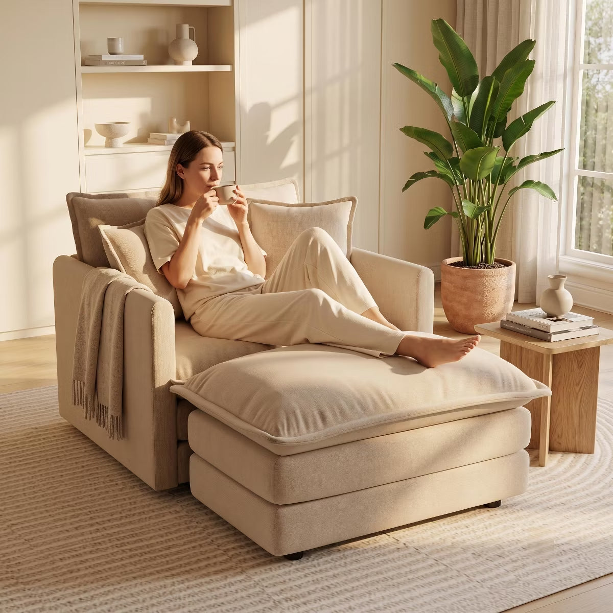 Chenille Accent Chair with Deep Seat, High-Density Foam & 300-Lb Capacity