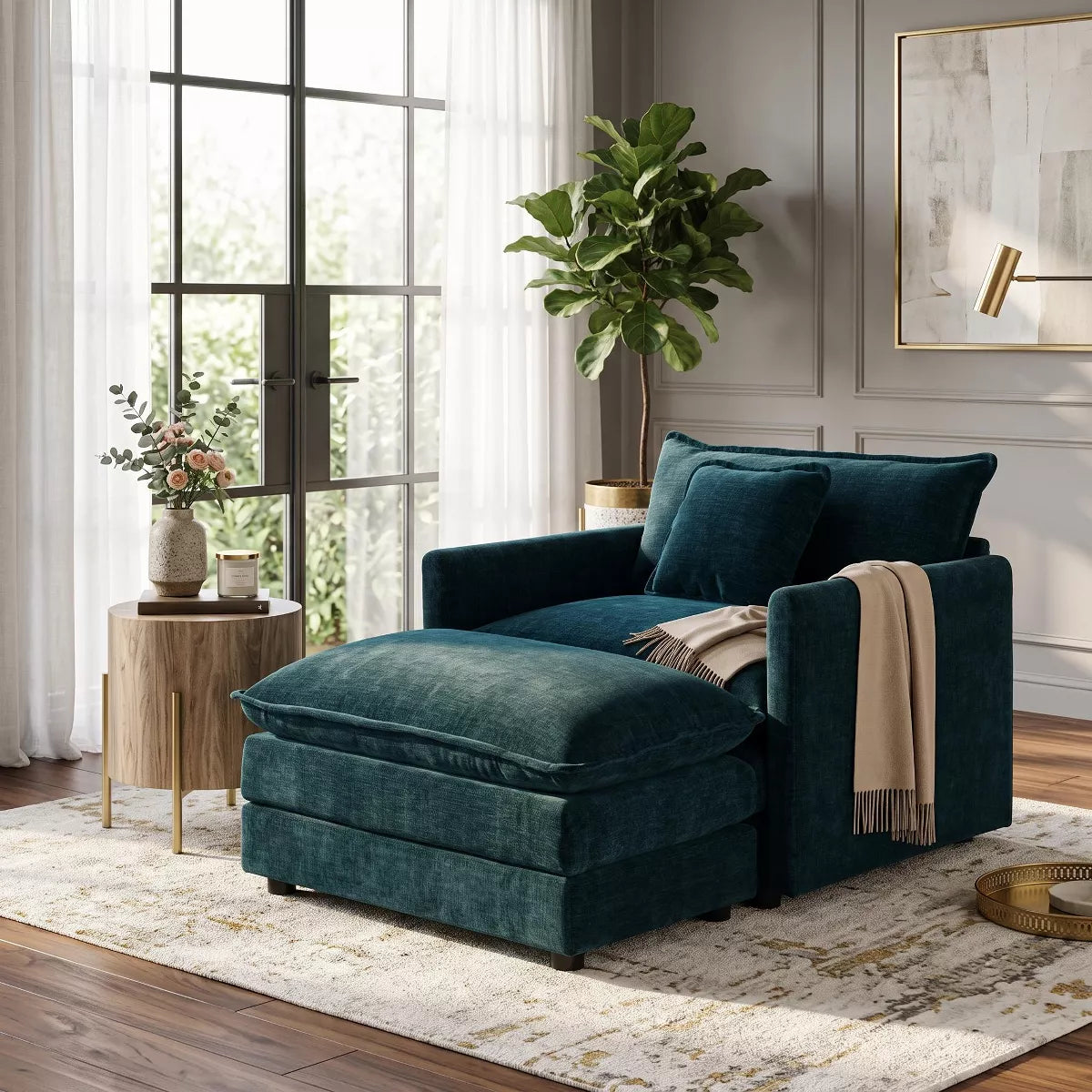 Chenille Accent Chair with Deep Seat, High-Density Foam & 300-Lb Capacity
