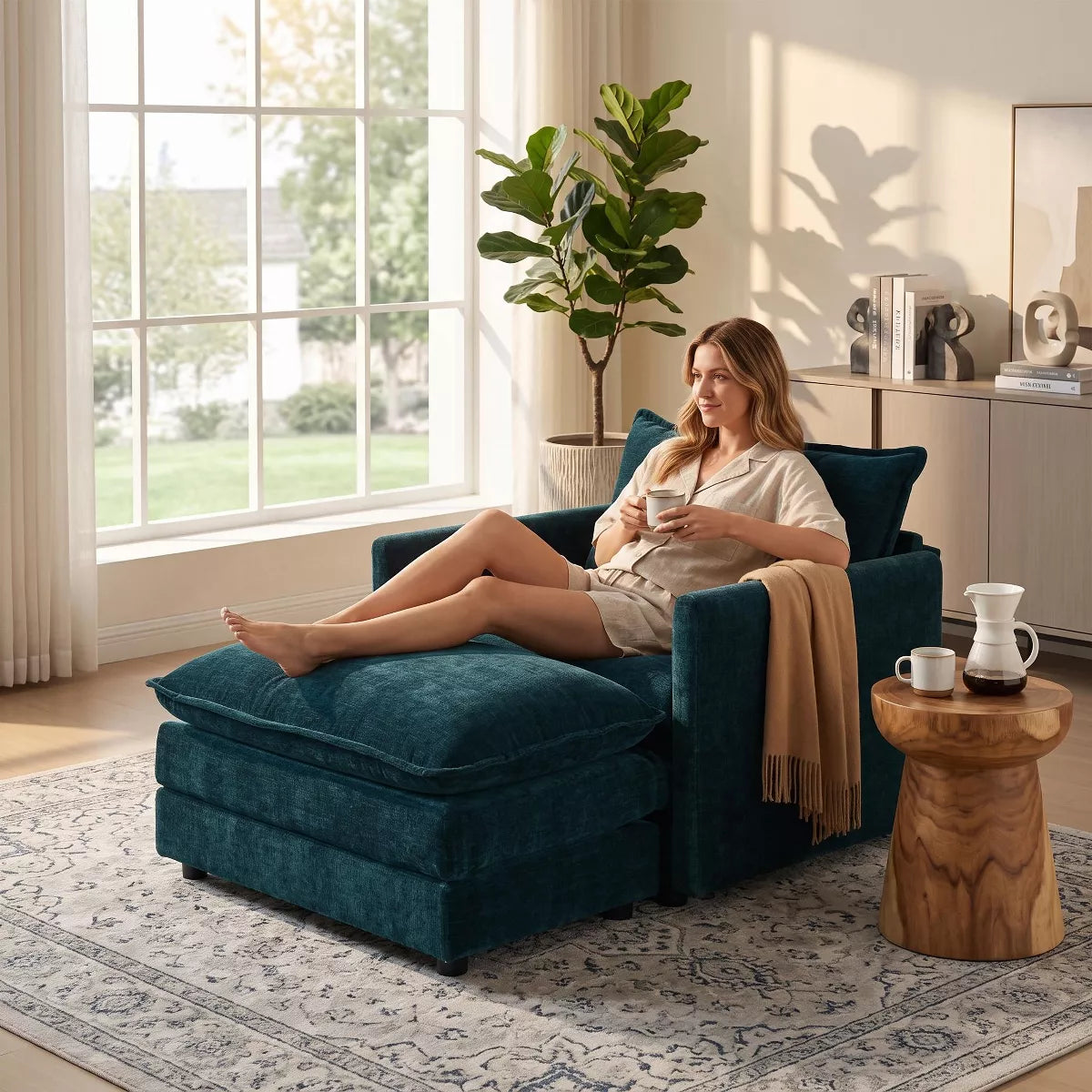 Chenille Accent Chair with Deep Seat, High-Density Foam & 300-Lb Capacity