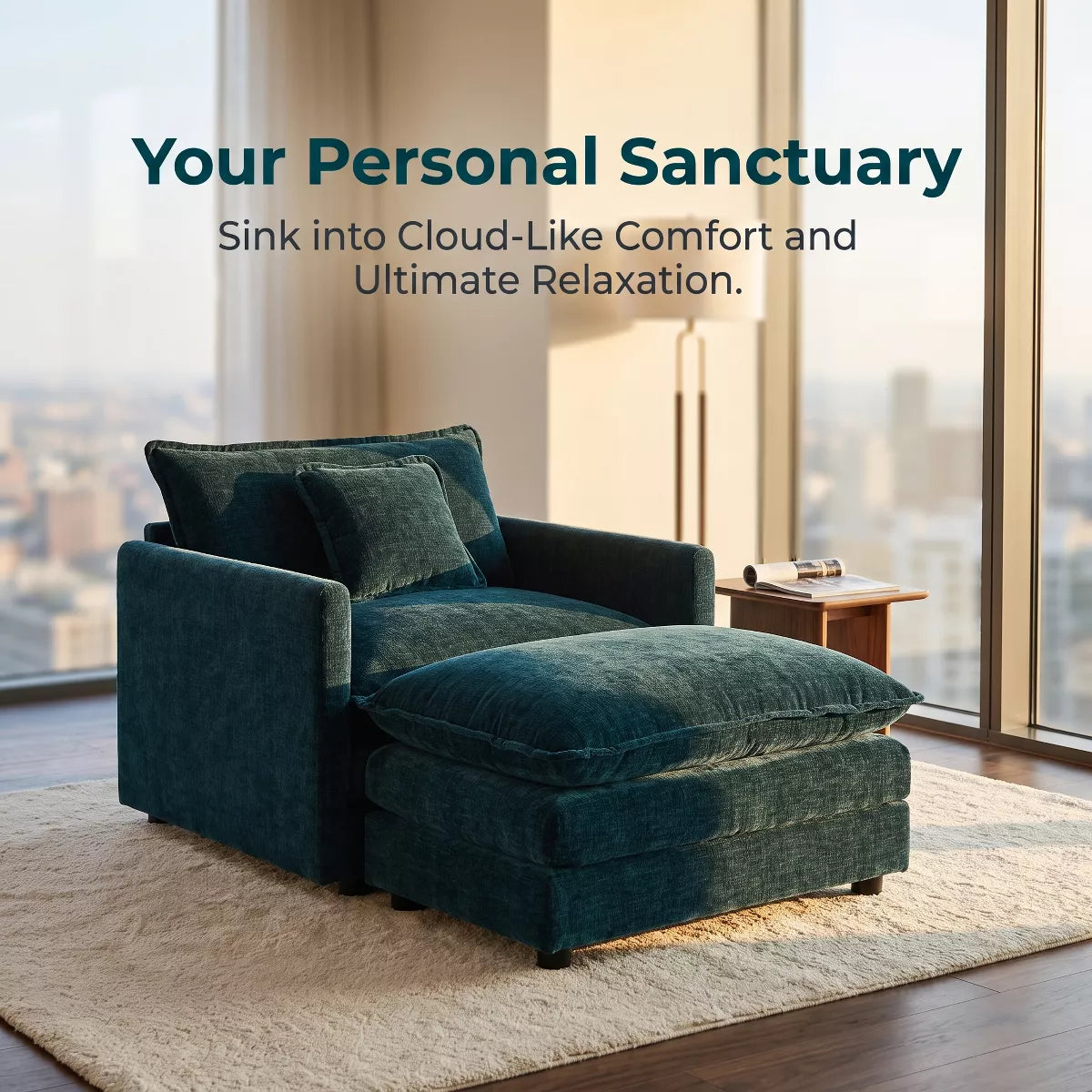 Chenille Accent Chair with Deep Seat, High-Density Foam & 300-Lb Capacity