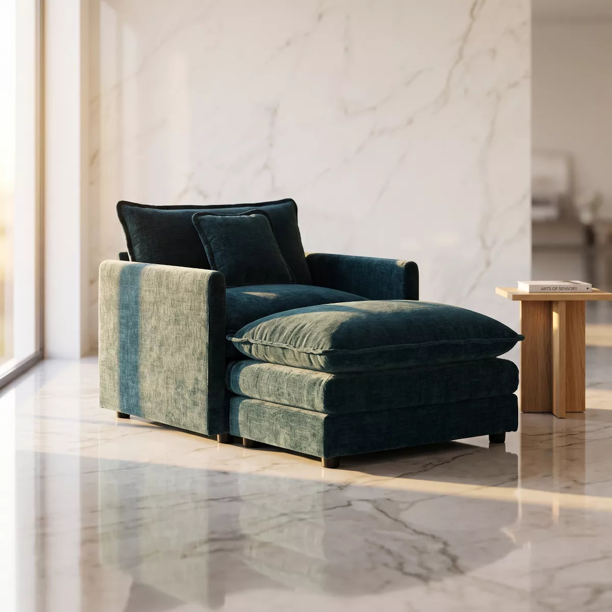Chenille Accent Chair with Deep Seat, High-Density Foam & 300-Lb Capacity