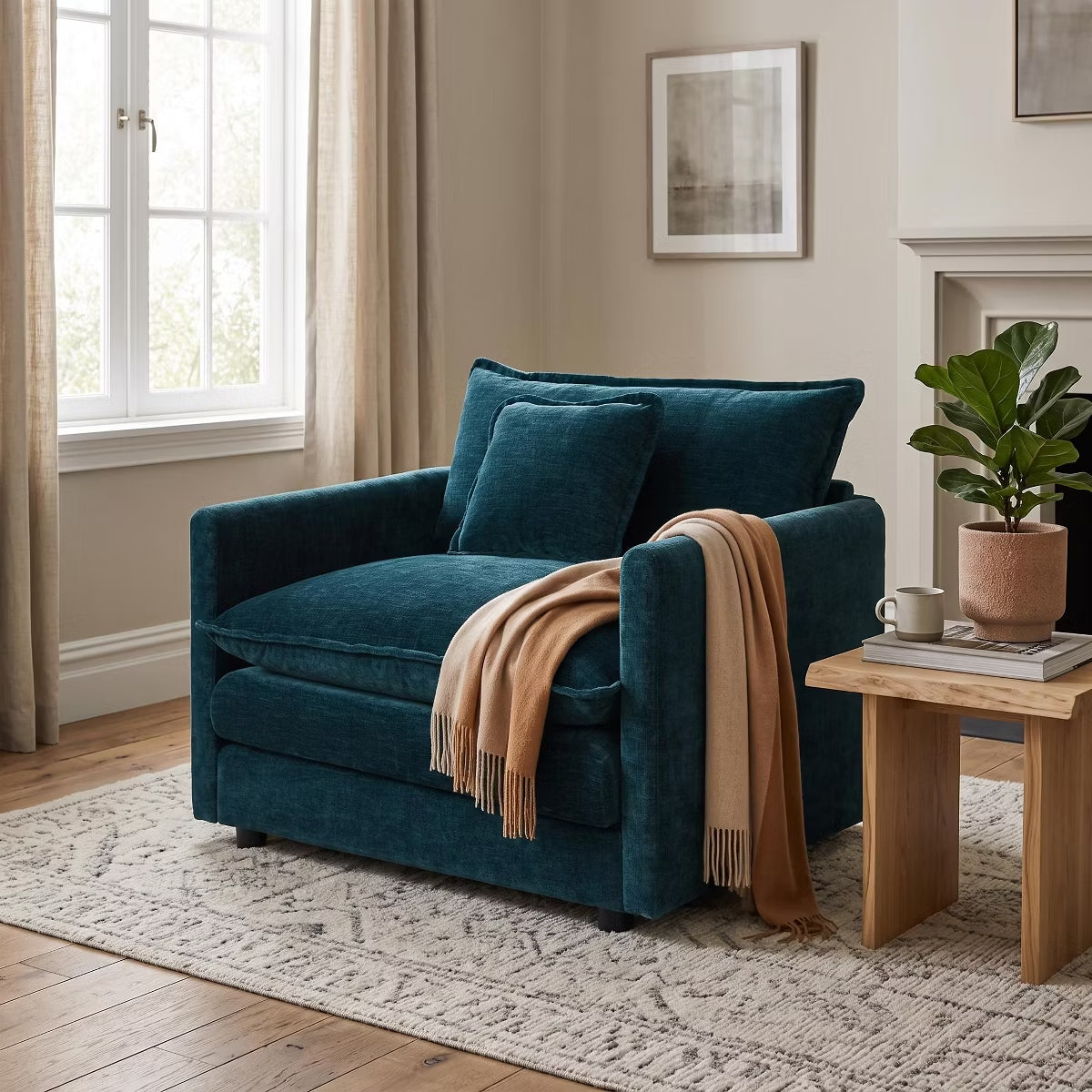 Chenille Accent Chair with Deep Seat, High-Density Foam & 300-Lb Capacity