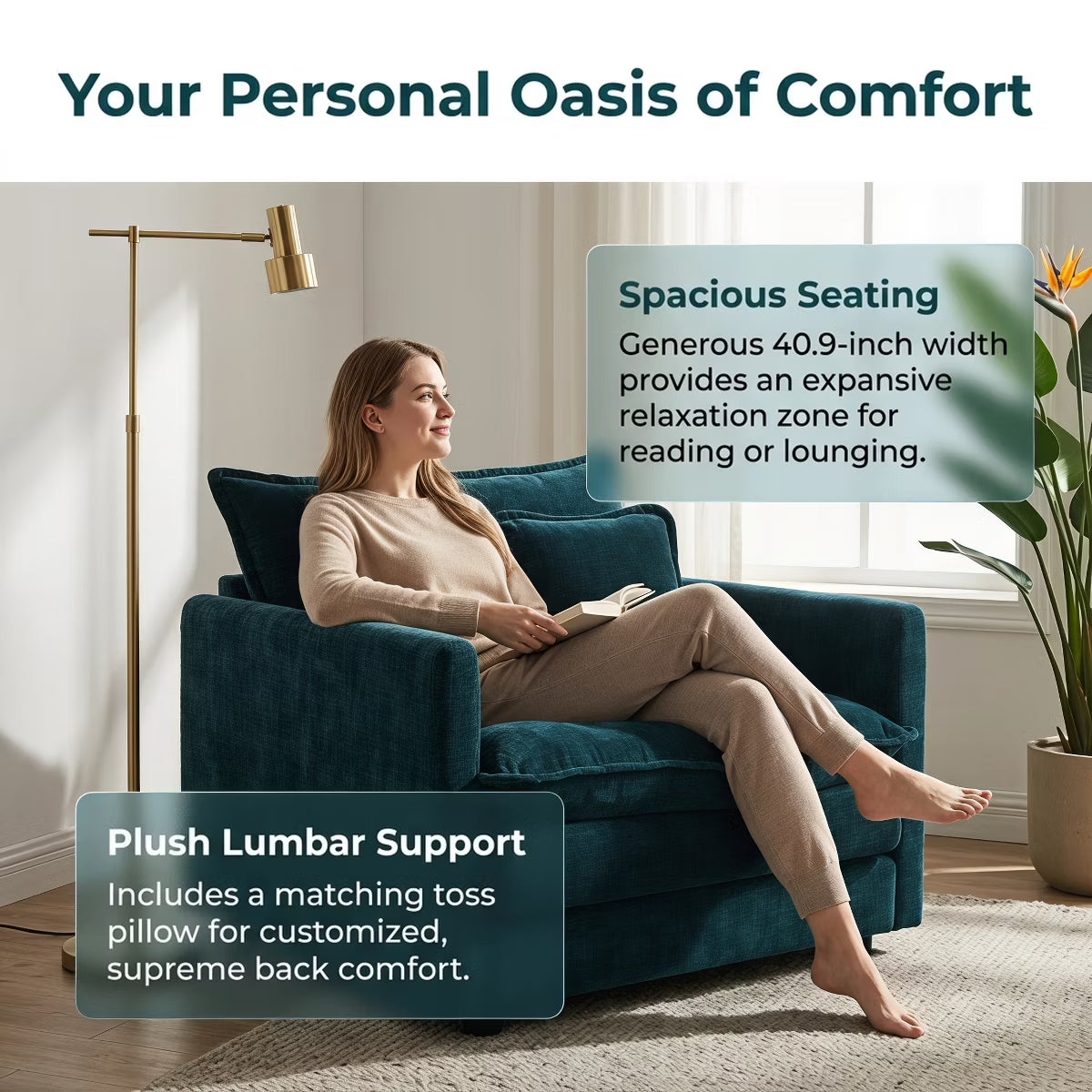 Chenille Accent Chair with Deep Seat, High-Density Foam & 300-Lb Capacity