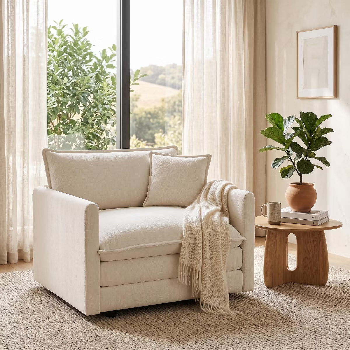 Chenille Accent Chair with Deep Seat, High-Density Foam & 300-Lb Capacity