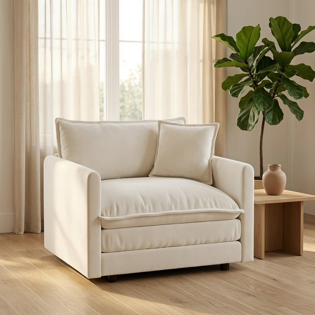 Chenille Accent Chair with Deep Seat, High-Density Foam & 300-Lb Capacity