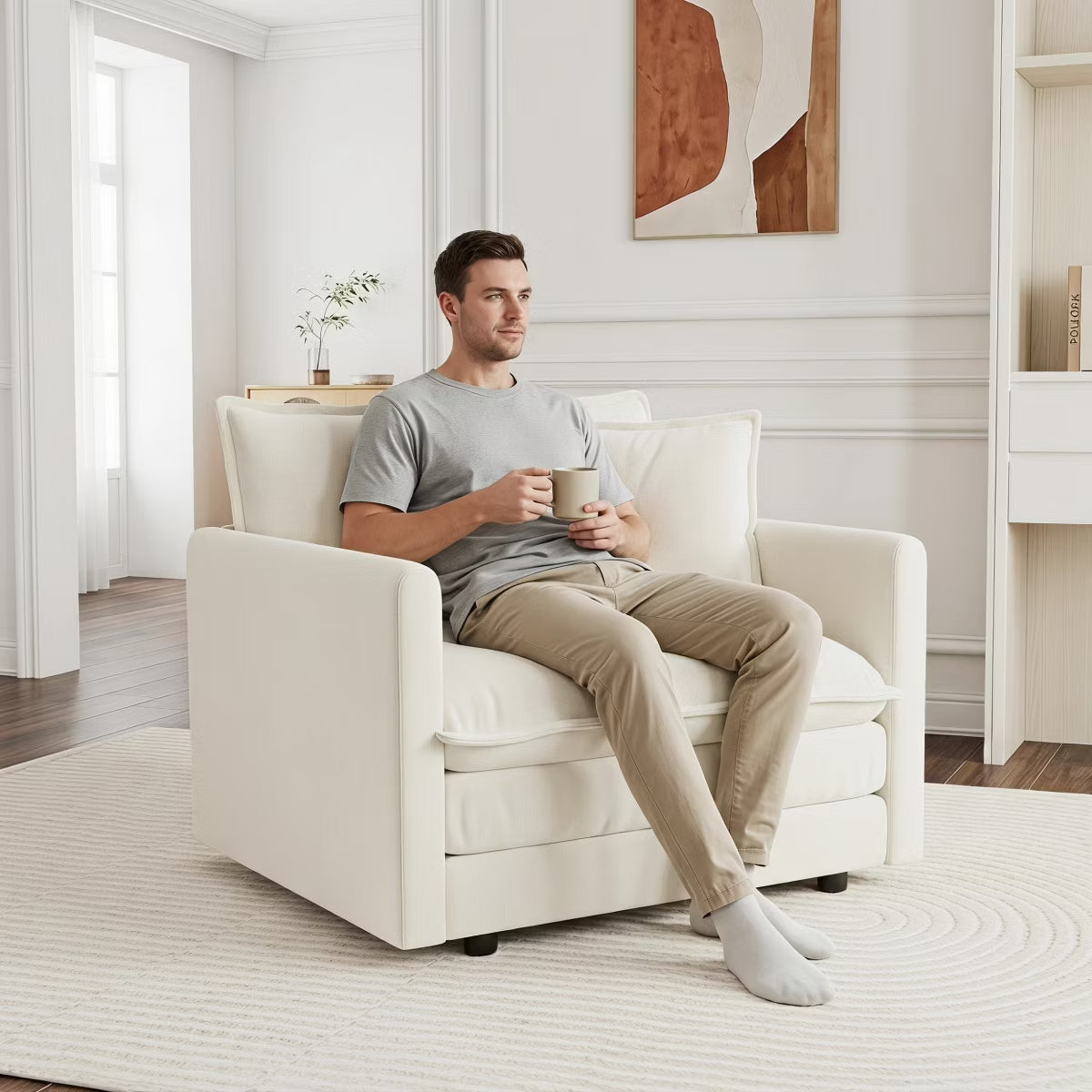 Chenille Accent Chair with Deep Seat, High-Density Foam & 300-Lb Capacity