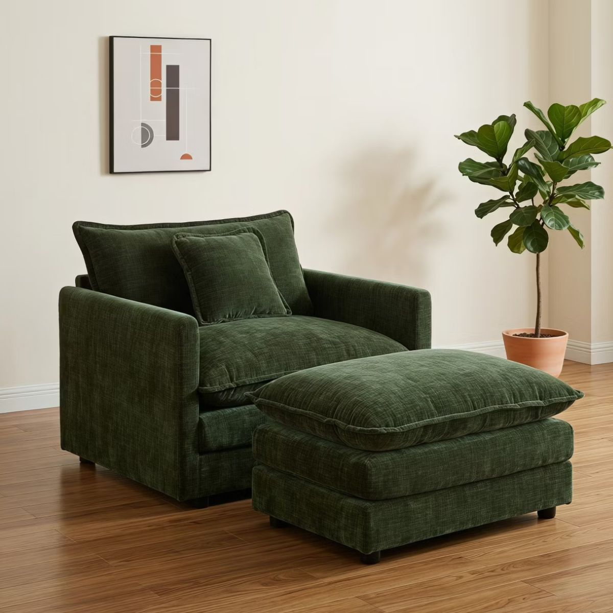 Chenille Accent Chair with Deep Seat, High-Density Foam & 300-Lb Capacity