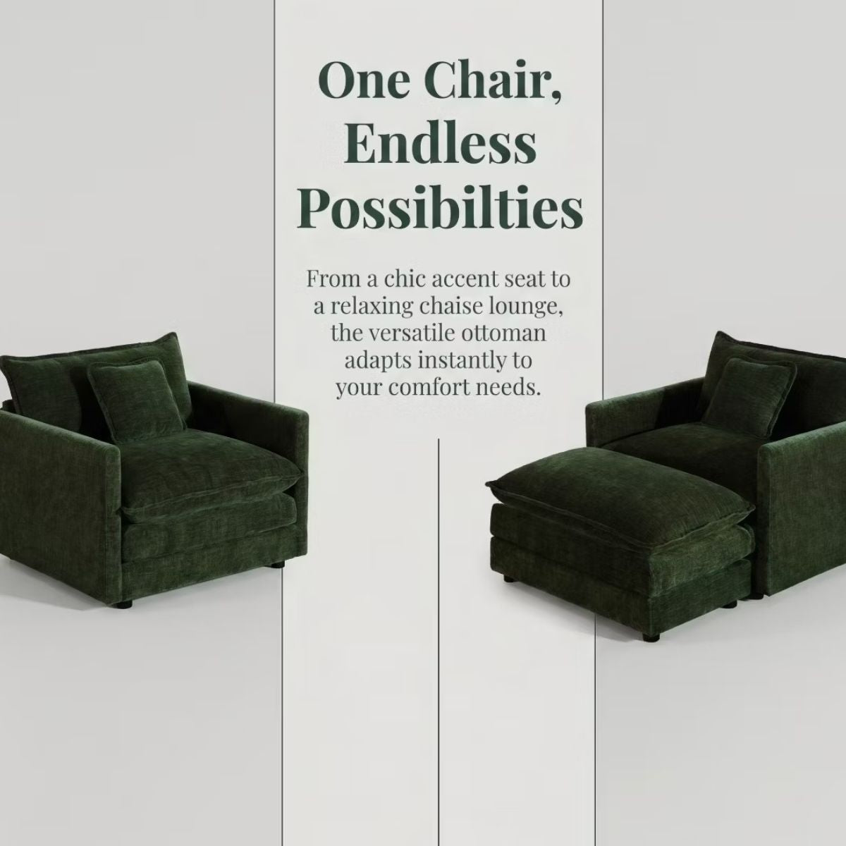 Chenille Accent Chair with Deep Seat, High-Density Foam & 300-Lb Capacity