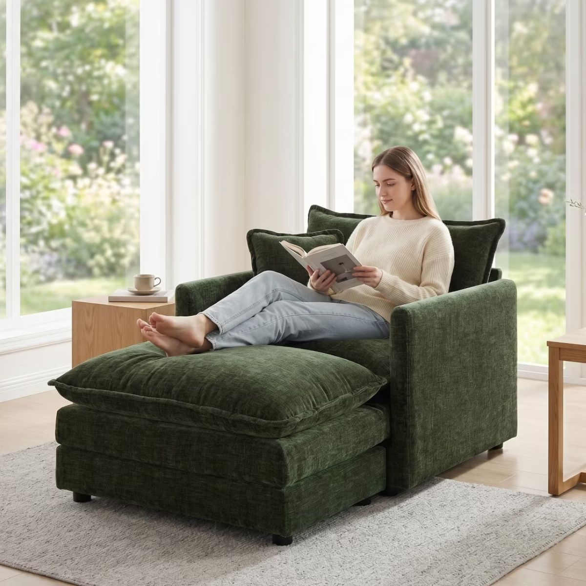 Chenille Accent Chair with Deep Seat, High-Density Foam & 300-Lb Capacity