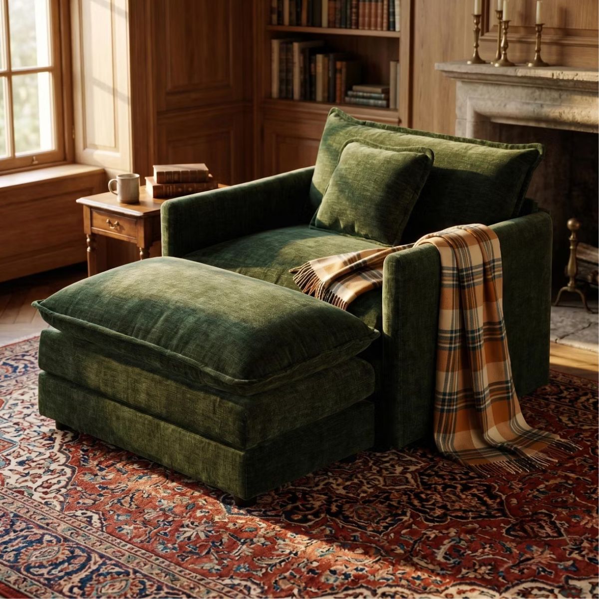 Chenille Accent Chair with Deep Seat, High-Density Foam & 300-Lb Capacity