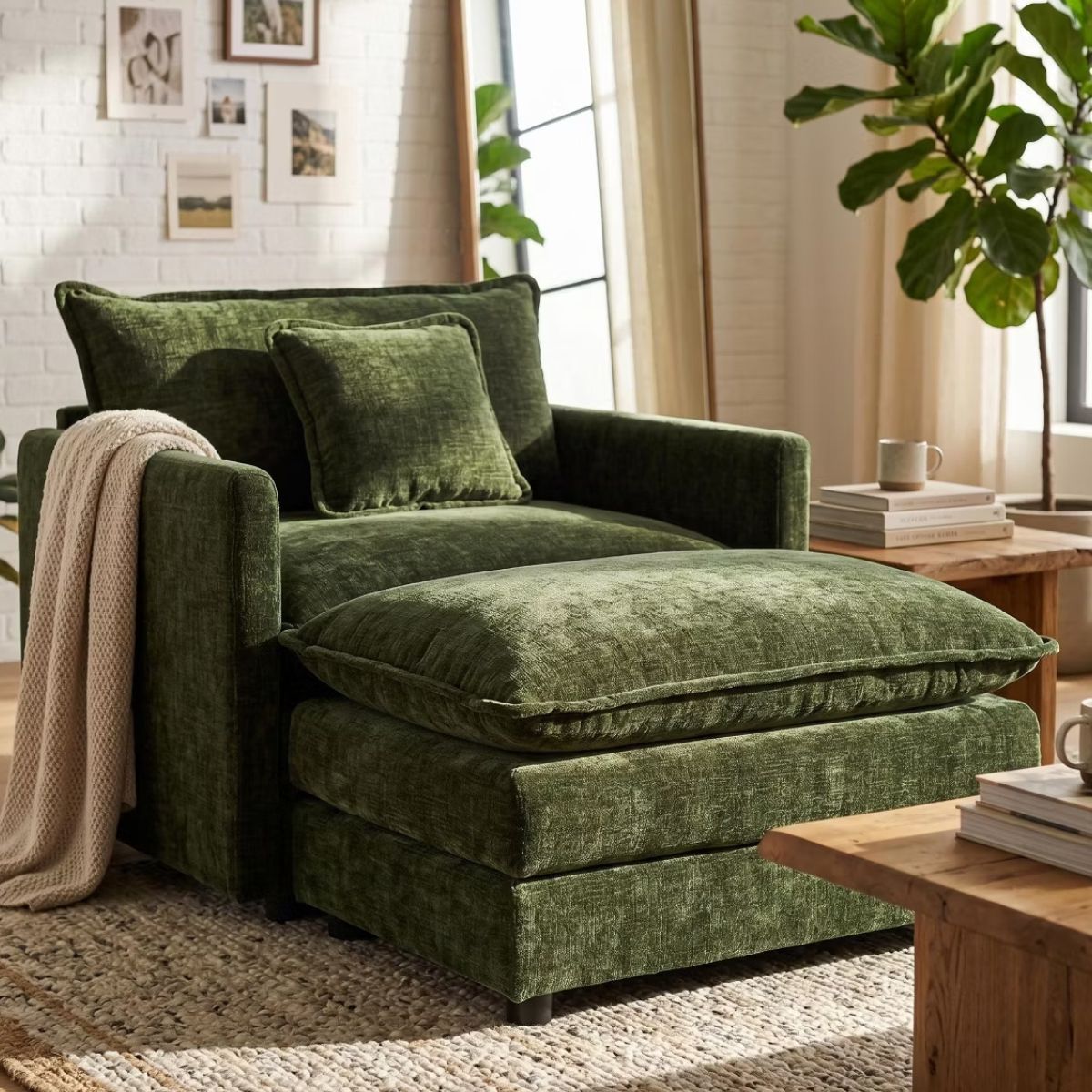 Chenille Accent Chair with Deep Seat, High-Density Foam & 300-Lb Capacity