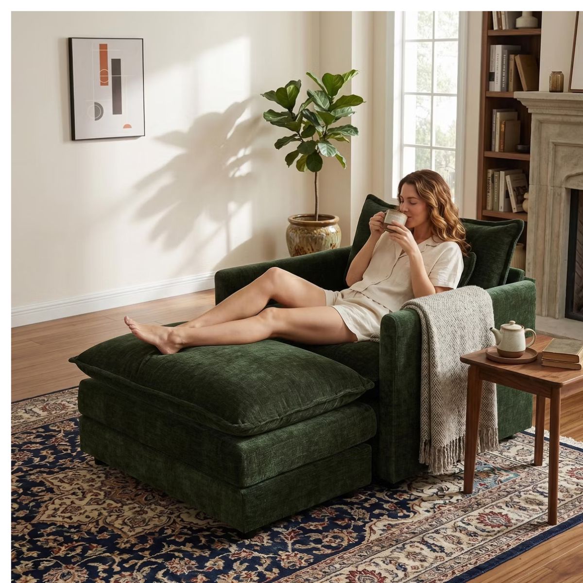 Chenille Accent Chair with Deep Seat, High-Density Foam & 300-Lb Capacity