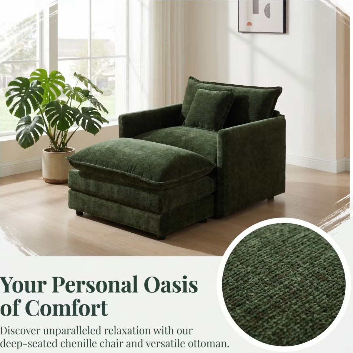 Chenille Accent Chair with Deep Seat, High-Density Foam & 300-Lb Capacity