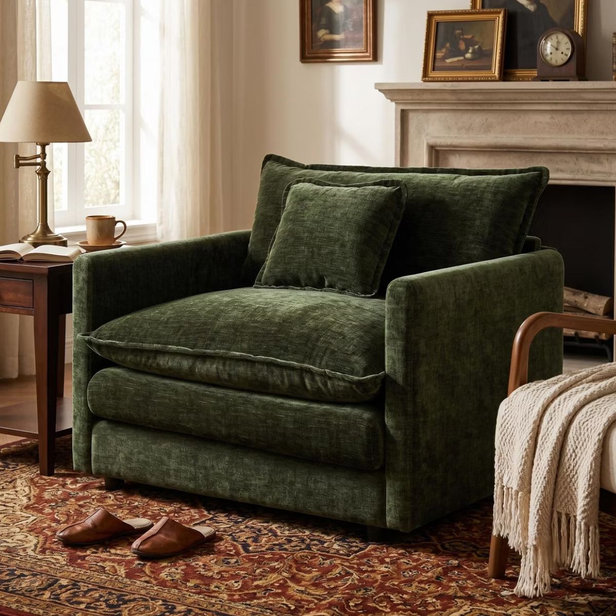 Chenille Accent Chair with Deep Seat, High-Density Foam & 300-Lb Capacity