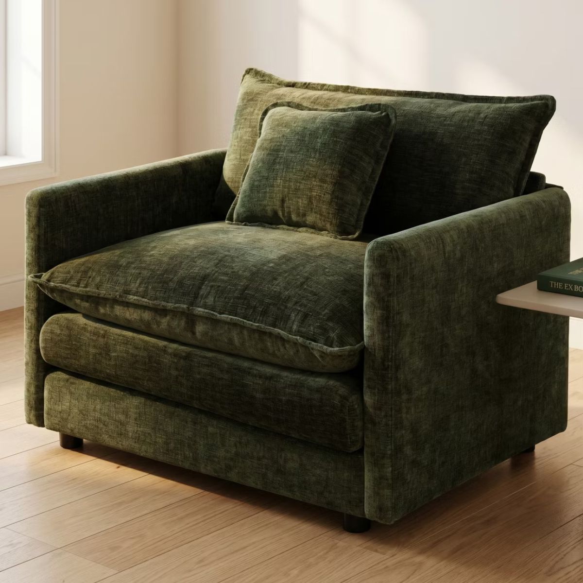 Chenille Accent Chair with Deep Seat, High-Density Foam & 300-Lb Capacity