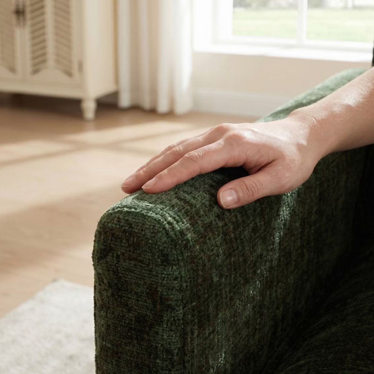 Chenille Accent Chair with Deep Seat, High-Density Foam & 300-Lb Capacity
