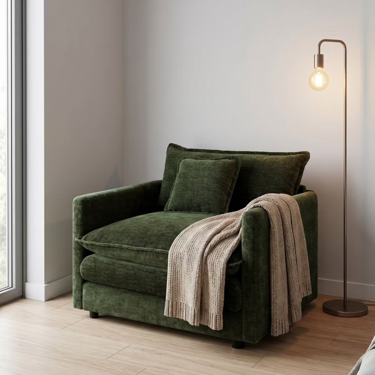 Chenille Accent Chair with Deep Seat, High-Density Foam & 300-Lb Capacity