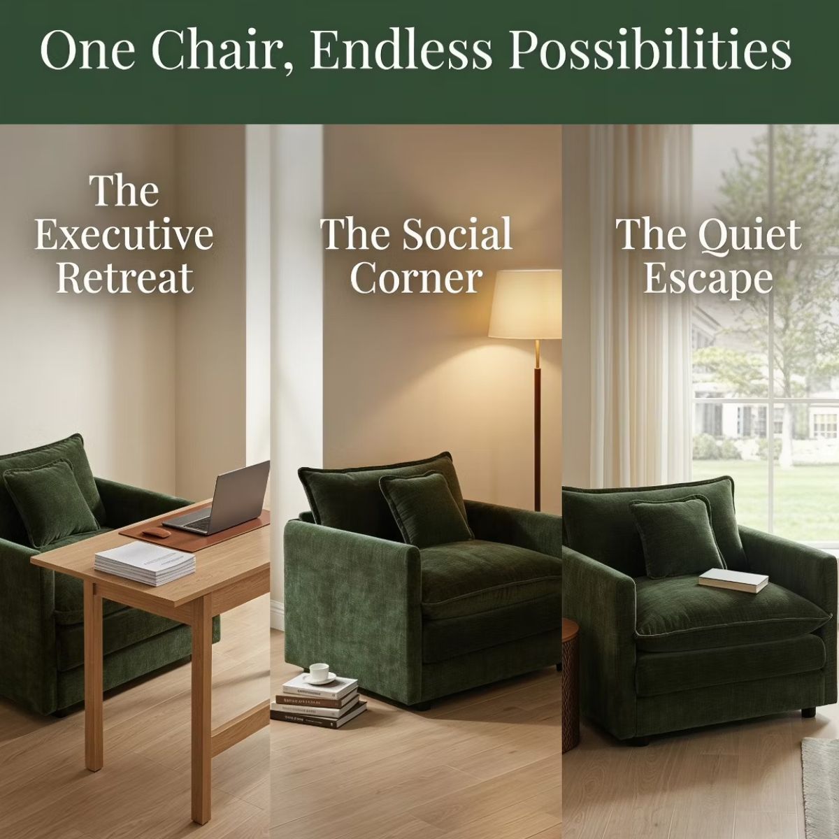 Chenille Accent Chair with Deep Seat, High-Density Foam & 300-Lb Capacity