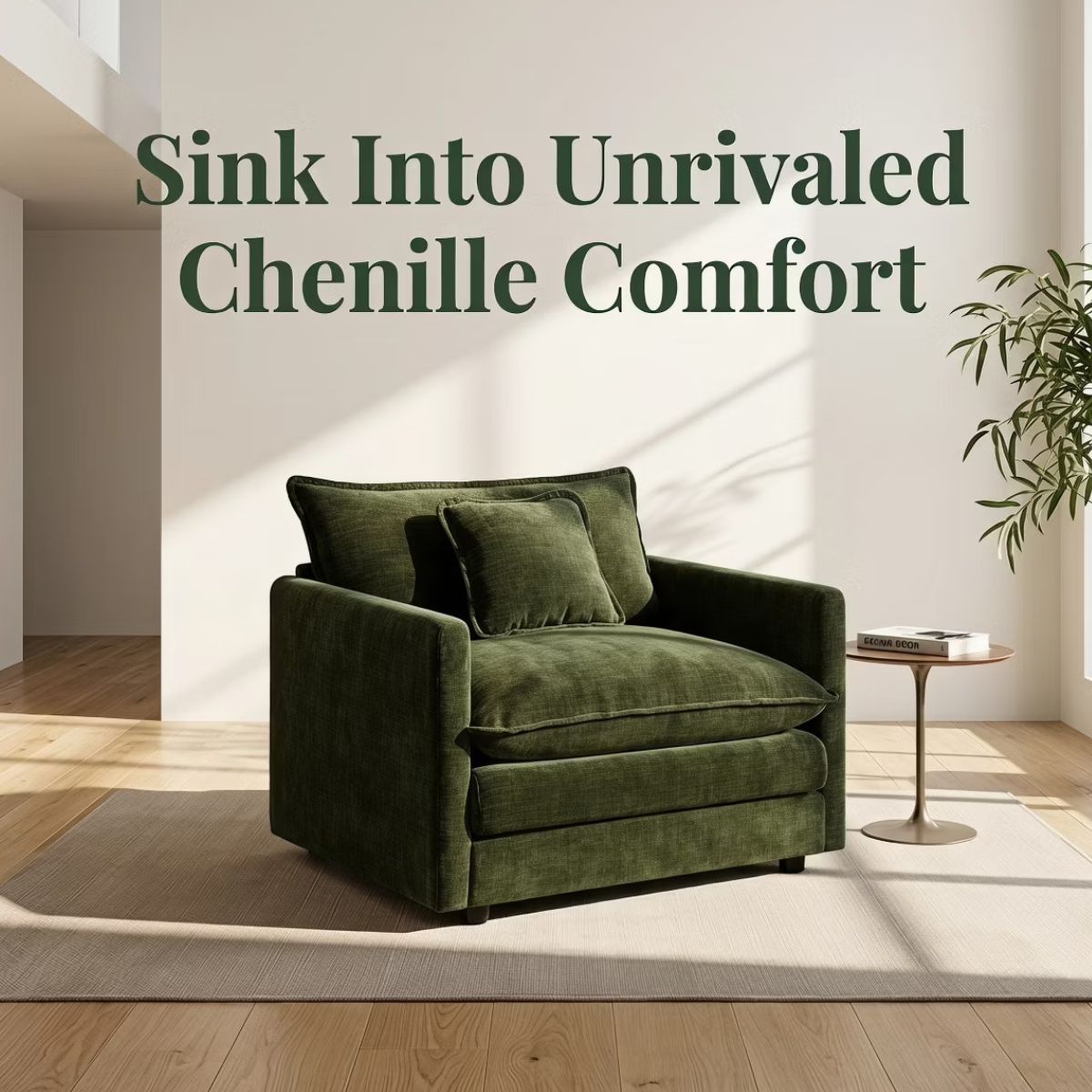 Chenille Accent Chair with Deep Seat, High-Density Foam & 300-Lb Capacity
