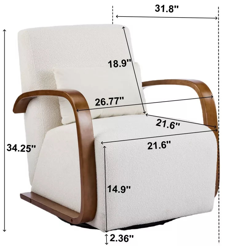 Cream 360° Swivel Accent Chair with Solid Wood Arms & Pillow for Living Room