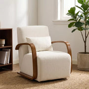 Cream 360° Swivel Accent Chair with Solid Wood Arms & Pillow for Living Room