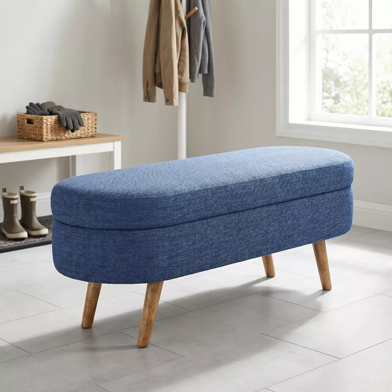 Ottoman Storage Bench with Upholstered Seat and Wood Legs for Home