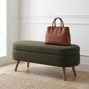 Ottoman Storage Bench with Upholstered Seat and Wood Legs for Home