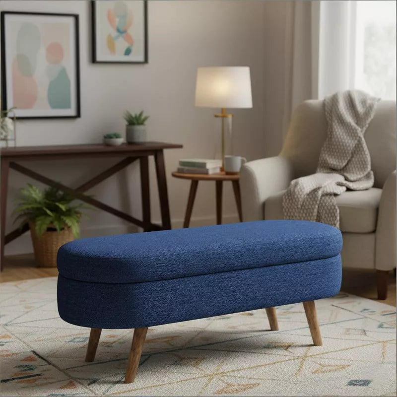 Ottoman Storage Bench with Upholstered Seat and Wood Legs for Home