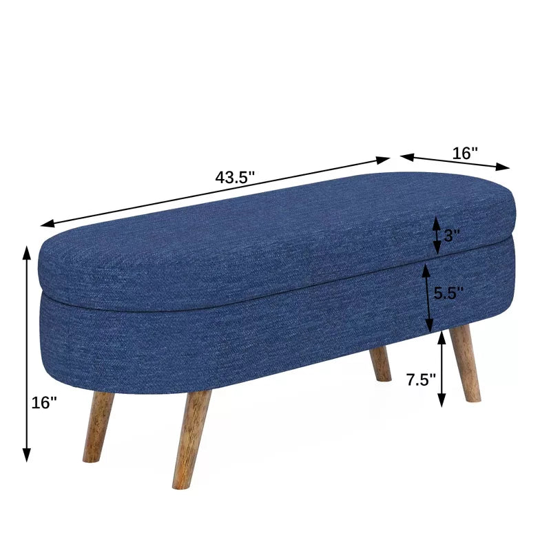 Ottoman Storage Bench with Upholstered Seat and Wood Legs for Home