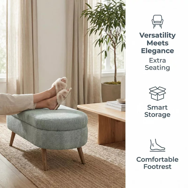 Ottoman Storage Bench with Upholstered Seat and Wood Legs for Home