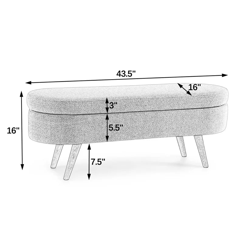 Ottoman Storage Bench with Upholstered Seat and Wood Legs for Home